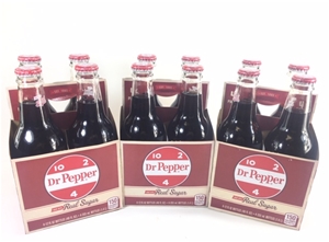 New DR PEPPER Made With REAL SUGAR Soda Pop (4) 12 Oz Glass Bottles