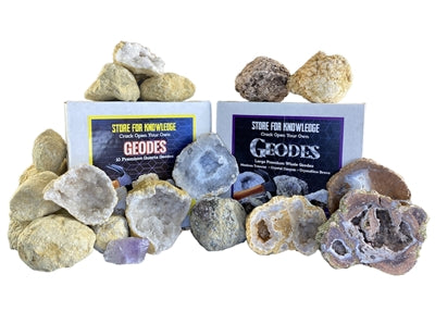 Geode Combo Gift Pack - 13 Break Open Large Mexican Trancas | Moroccan Quartz Geodes | Florescent