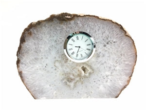 Natural Polished Agate Slab Clock w/ Cut Base 9.25" 6.85 lbs