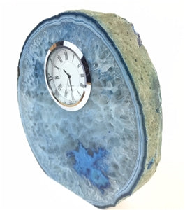 Blue Polished Agate Slab Clock w/ Cut Base 6.75" 4.5 lbs