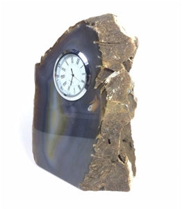 Natural Polished Agate Slab Clock w/ Cut Base 6" 5.8 lbs