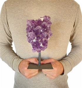 Large Purple Druzy Cluster Amethyst on Metal Stand 8.5" 3 lbs