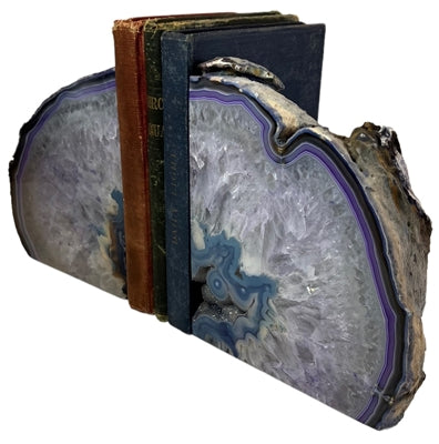 Set of 2 Polished Agate Geodes Bookends | Purple 5.75"
