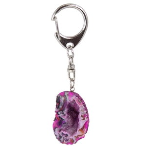 Pink Dyed Geode Half Key Chain