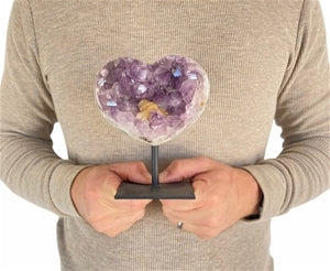 Large Heart Purple Druzy Amethyst on Metal Stand 5" 2.9 lbs